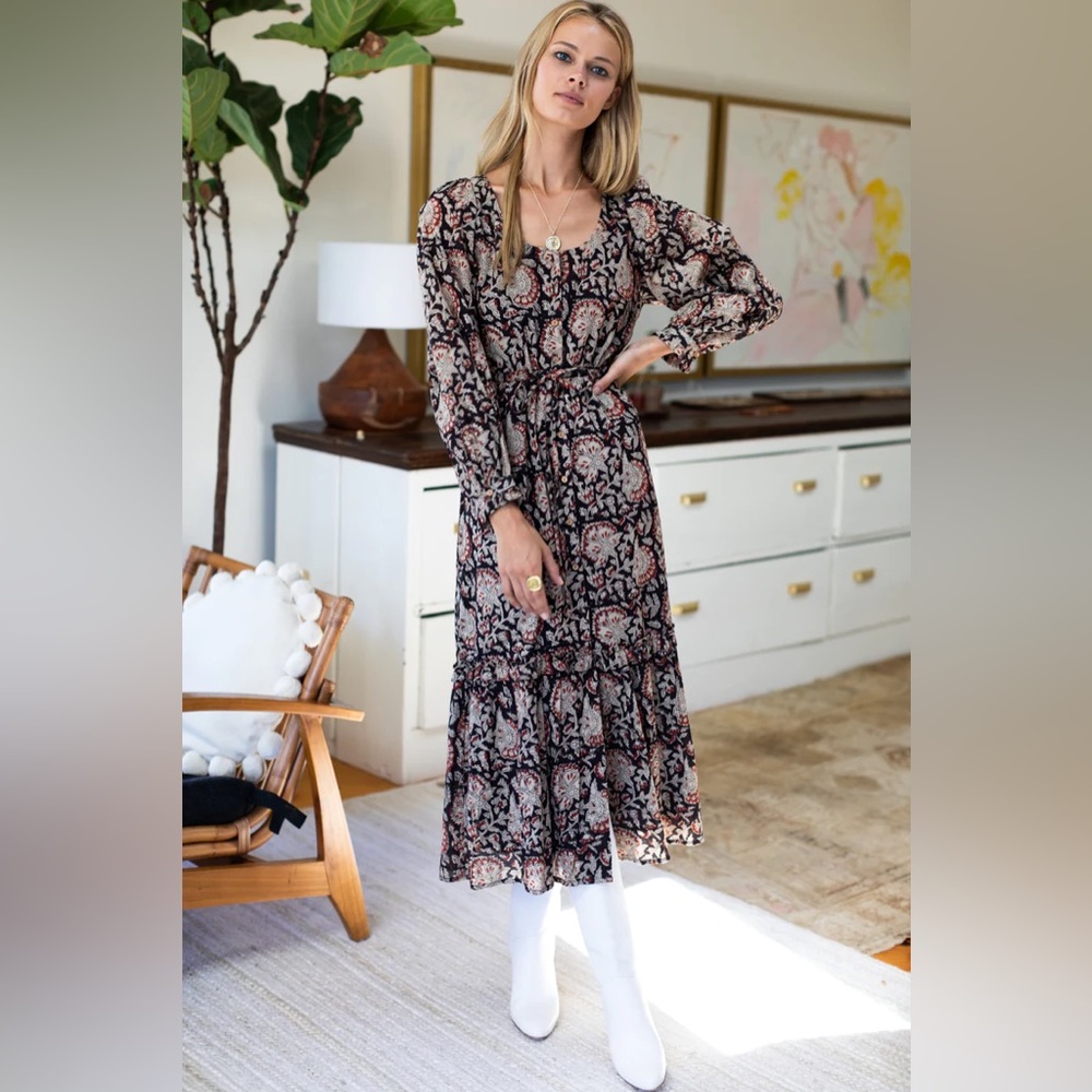 EMERSON FRY Longsleeve Boho Cotton Maxi Thalia Print Dress Medium